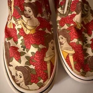 Vans Slip-On Sneakers with Red Rose and Yellow Belle Print
